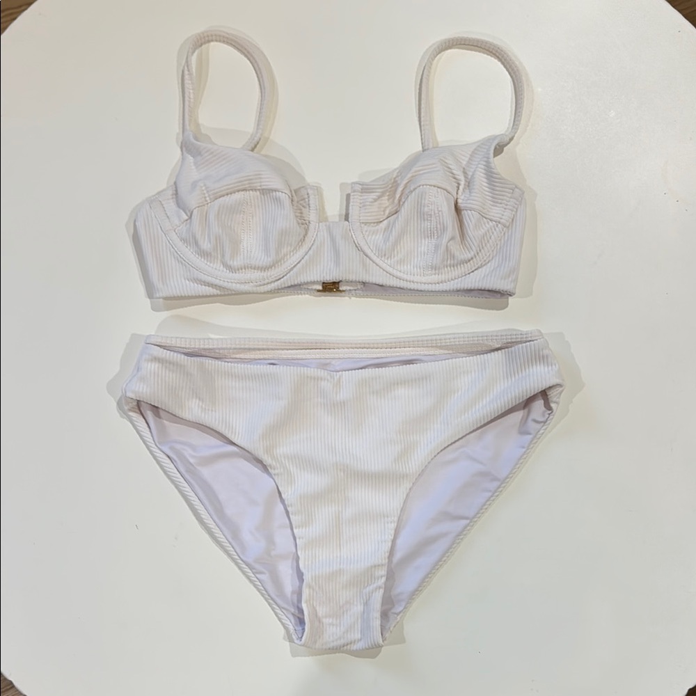 White Ribbed Bikini Set